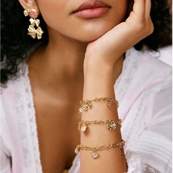 🎀 KENDRA SCOTT x LOVESHACKFANCY Charm Bracelet with Locket Bow Heart Teacup Love - Picture 5 of 8